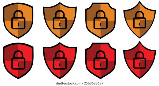 Security icon set. Protection icon vector. Padlock icon, Password protection. Safety system. Lock icon. Protection activated. Active safety. Secure access, Guard badge. Design eps 10