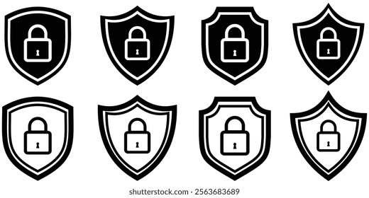 Security icon set. Protection icon vector. Padlock icon, Password protection. Safety system. Lock icon. Protection activated. Active safety. Secure access, Guard badge. Design eps 10