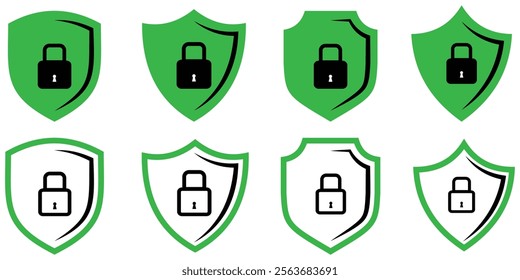 Security icon set. Protection icon vector. Padlock icon, Password protection. Safety system. Lock icon. Protection activated. Active safety. Secure access, Guard badge. Design eps 10