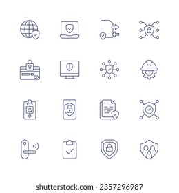 Security icon set. Thin line icon. Editable stroke. Containing internet, secure, transfer, file, credit card, cyber security, security, engineering, id card, protected, antivirus, smart door, audit.