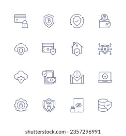 Security icon set. Thin line icon. Editable stroke. Containing credit card, secure payment, ensure, wallet, shield, money, home, antivirus, cloud storage, smartphone, email, check, padlock, ssl.