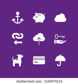 security icon set with umbrella, key and credit card vector icons for web and graphic design
