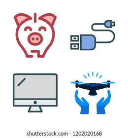 security icon set. vector set about drone, monitor, piggy bank and usb icons set.
