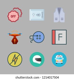 security icon set. vector set about badge, safe deposit, drone and button icons set.