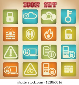 Security icon set,vintage style,vector