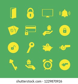 security icon. security vector icons set whistle, lock, door open and school bell