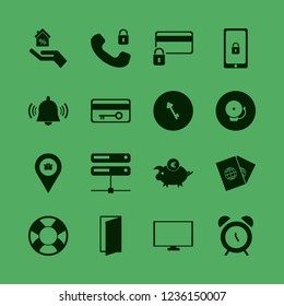 security icon. security vector icons set key, server, school bell and gift location