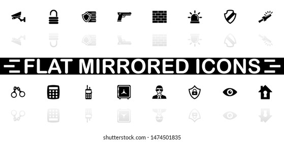 Security icons - Black symbol on white background. Simple illustration. Flat Vector Icon. Mirror Reflection Shadow. Can be used in logo, web, mobile and UI UX project.