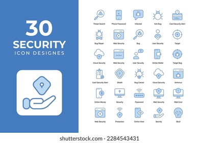 Security icons collection. cyber security, web security, internet security, cybercrime, etc. use for mobile app and web.	
