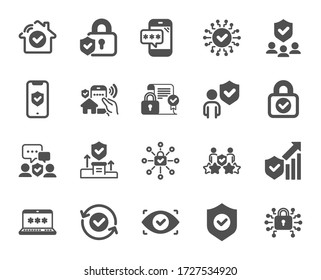 Security Icons. Cyber Lock, Password, Unlock. Guard, Shield, Home Security System Icons. Eye Access, Electronic Check, Firewall. Internet Protection, Laptop Password. Quality Design Element. Vector