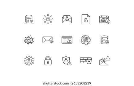 Security icons database network email document calendar virus shield firewall alert vector