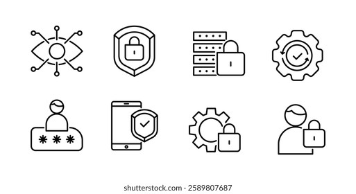 Security Icons Depicting Cyber Protection, Privacy, and Data Authentication
