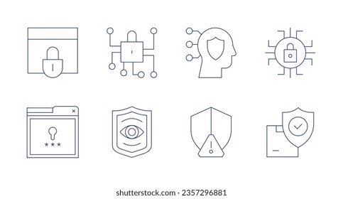Security icons. Editable stroke. Containing webpage, network, personal data, browser, security.