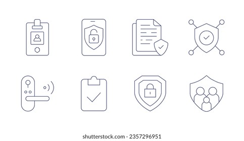 Security icons. Editable stroke. Containing id card, cyber security, protected, antivirus, smart door, audit, security, family insurance.