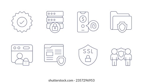 Security icons. Editable stroke. Containing guarantee, database, fingerprint, protection, account, browser, ssl, security.