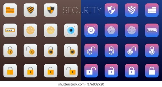 Security icons flat styled white and blue-violet
