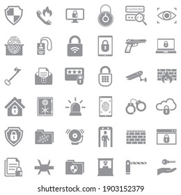 Security Icons. Gray Flat Design. Vector Illustration.