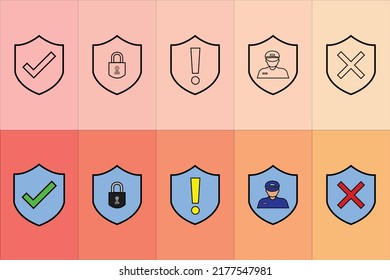 Security Icons With Green Tick, Lock, Exclamation Mark, Security Guard And Cross Icons