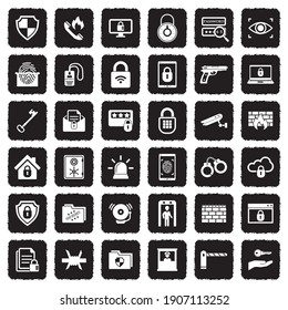 Security Icons. Grunge Black Flat Design. Vector Illustration.