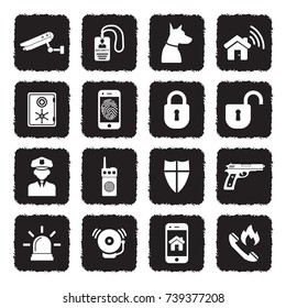 Security Icons. Grunge Black Flat Design. Vector Illustration. 