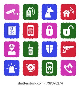 Security Icons. Grunge Color Flat Design. Vector Illustration. 