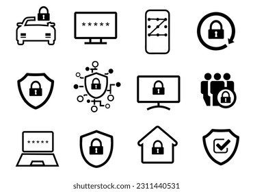 security icons illustration contain such icons as guard, shield, lock, protection and more. vector