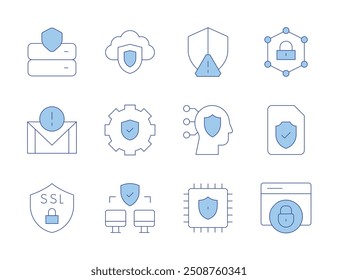 Iconos de seguridad. Línea estilo Duotone, carrera editable. seguro, acceso, seguridad, seguro, servidor, correo electrónico, escudo, SSL, datos personales.