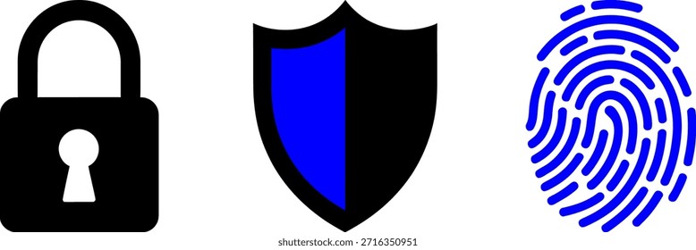 Security Icons - Lock, Shield, Fingerprint - Simple Design
