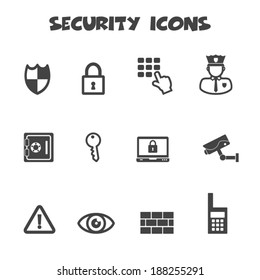 security icons, mono vector symbols