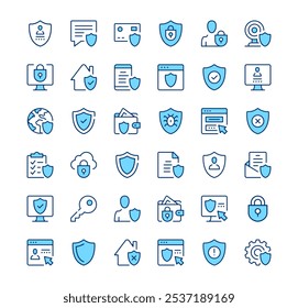 Security icons. Outline symbols. Vector blue line icons set