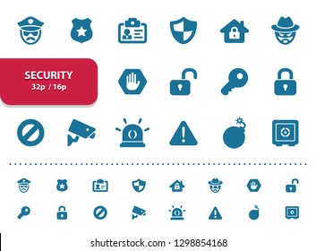 Security Icons. Professional, pixel perfect icons, EPS 10 format, optimized for 32p and 16p (2x magnification for preview).