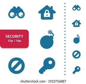 Security Icons. Professional, pixel perfect icons, EPS 10 format, optimized for 32p and 16p