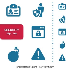 Iconos de seguridad. Iconos profesionales, perfectos en píxeles, formato EPS 10, optimizado para 32p y 16p