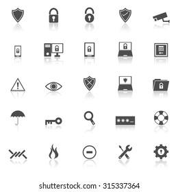 Security icons with reflect on white background, stock vector