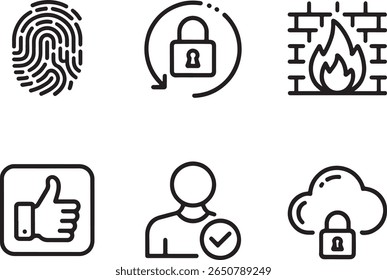 Ícones de segurança que representam diferentes aspectos dos métodos de proteção e autenticação para sistemas de segurança em nuvem e pessoal