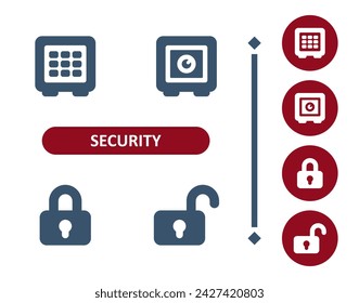 Security icons. Safe, vault, lock, locked, unlock, unlocked icon. Professional, 32x32 pixel perfect vector icon.