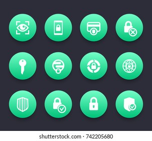 Security icons, secure transaction, online safety, protection service, firewall, lock, shield
