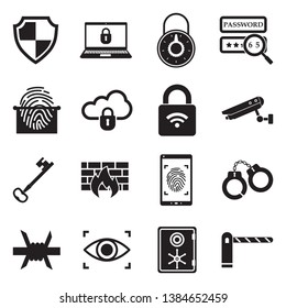 Security Icons. Set 2. Black Flat Design. Vector Illustration. 