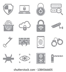 Security Icons. Set 2. Gray Flat Design. Vector Illustration.