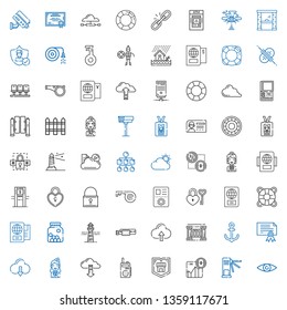 security icons set. Collection of security with turnstiles, bitcoin, shield, walkie talkie, cloud computing, stewardess, certificate, anchor. Editable and scalable security icons.