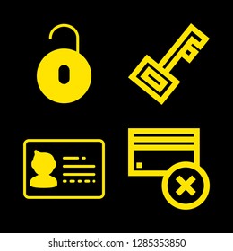 security icons set with delete credit card commercial button, e commerce password key and unlocked vector set