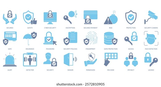 Security icons set. Set of editable stroke icons.Set of Security