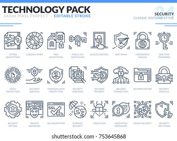 Security Icons Set. Editable Stroke. Technology outline icons pack. Pixel perfect thin line vector icons for web design and website application.