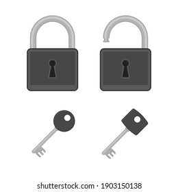 Iconos de seguridad establecidos. Ilustración de cerradura y llaves en estilo plano. Concepto de protección.