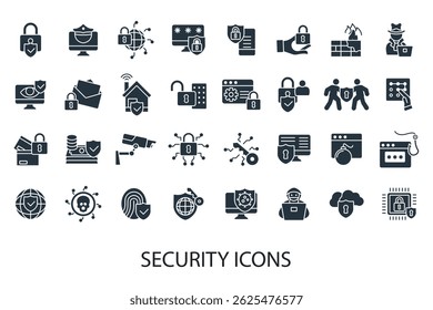 Conjunto de iconos de seguridad aislados sobre fondo blanco Diseño de estilo plano