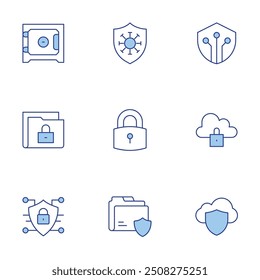 Security icons set. Line Duotone style, editable stroke. folder, lock, box, cloud, confidential, digital, antivirus, cyber security.