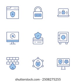 Security icons set. Line Duotone style, editable stroke. firewall, secure payment, security, personal security, security box, vpn, padlock, network.