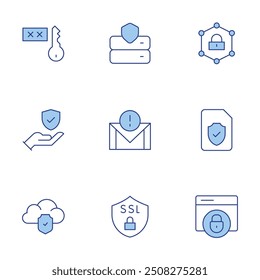 Security icons set. Line Duotone style, editable stroke. access, security, insurance, server, email, data protection, ssl, cloud computing.