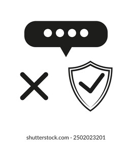 Conjunto de iconos de seguridad. Contraseña, cruz, escudo. símbolos de Ilustración vectorial. Blanco y negro.