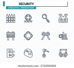 Sicherheits-Icons-Set - Picket, Lebensretter, transparent, Rettungsschwimmer Stuhl, Torwart Umriss Vektorsammlung.